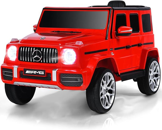 OLAKIDS 12V Kids Ride On Car, Licensed Mercedes Benz G63 Electric Vehicle with Remote Control, Double Open Doors, Music, Bluetooth, 2 Speeds, Wheels Suspension, Battery Powered Driving Toy (Red)