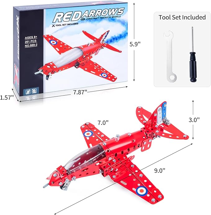 STEM Assembled Model Plane Kit Building Toy, 201 Pieces STEM Projects Airplane Building Kits for Kids Age 8-12, STEM Educational Model Kit Gifts for Teenage Boys & Girls 8+, Red, 7*9*3 inch