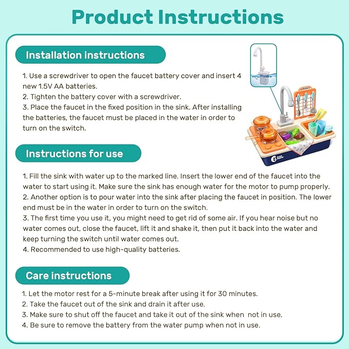 CUTE STONE Pretend Play Kitchen Sink Toys with Play Cooking Stove, Pot and Pan with Spray Realistic Light and Sound, Dish Rack & Play Cutting Food, Utensils Tableware Accessories for Kids Toddlers