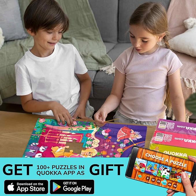 QUOKKA Puzzles for Kids Ages 4-6 – 4-Pack 60-Piece Puzzles for Kids – Fairy Tale Jigsaw Puzzle Set – Toddler Puzzles Ages 4-6 – Educational Learning Toys – FSC Certified – Gift for 5 Year Olds