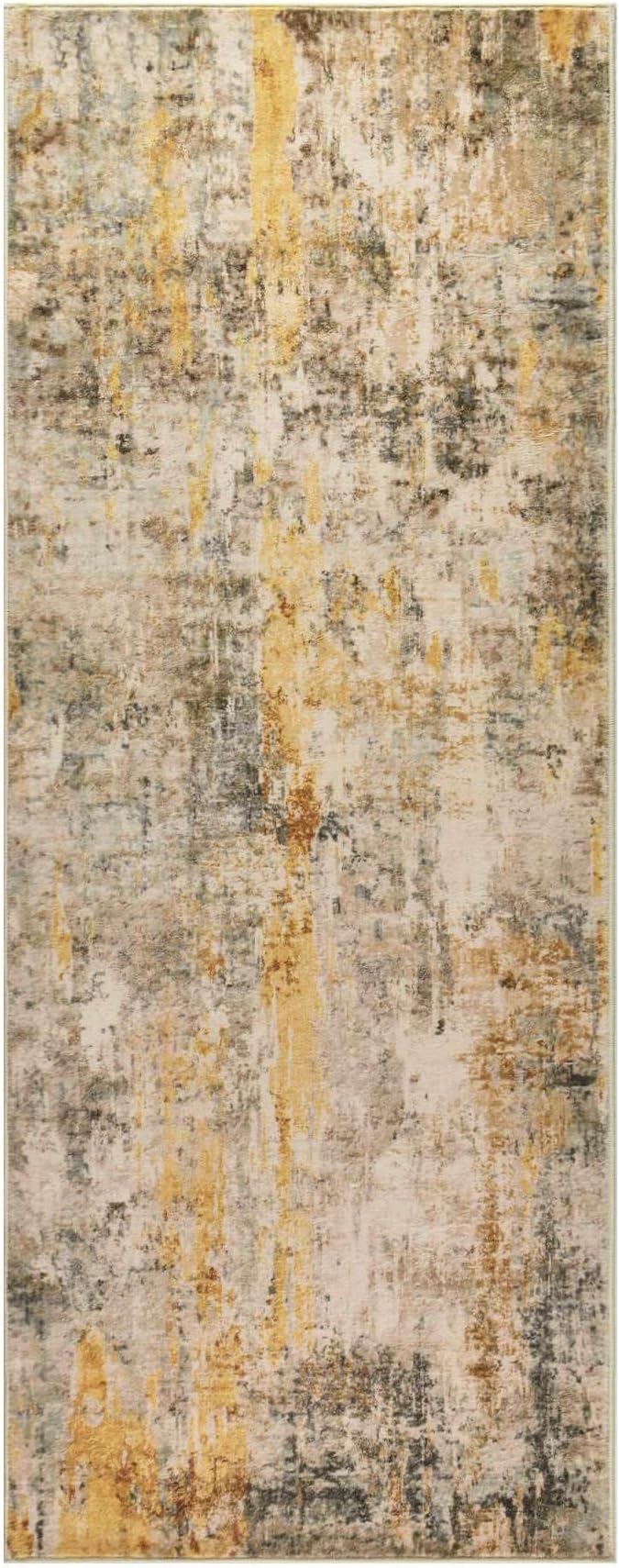 2x6 Beige Rug Runners for Hallways Kitchen Runner Rug Non Slip Washable Tan Long Runner Rugs with Rubber Backing Soft Abstract Carpet Runner for Bedroom, Kitchen, Bathroom, Entryway