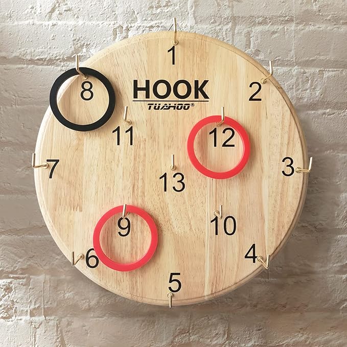 Hook Ring Toss for Kids Adults Indoor Outdoor Family Fun, Wooden Board Darts Wall Game for Game Room, Man Cave, Dorm, Yard Hookey Ring Tossing Games for Home, Party, Office, Backyard