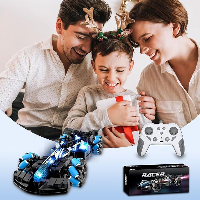 2.4GHz Gesture Sensing Remote Control Car - 360° Spin High Speed Drift F1 Formula Racing, with Spray, Music & Light, 2 Control Mode, Toy for Kids 8-12 Year Birthday Coolest Best Toy (Blue)