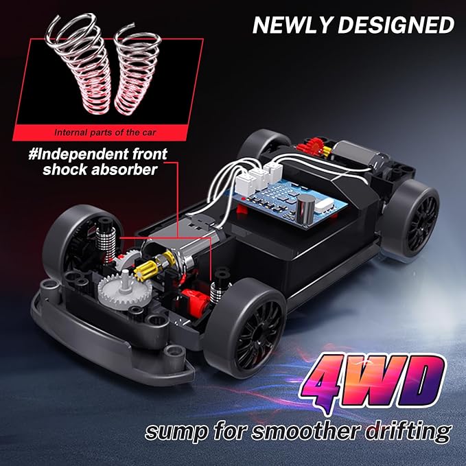 ACAMMZAR RC Drift Car, 1:24 Remote Control Car for Kids, 20KM/H 4WD High Speed RC Cars with LED Lights, Two Batteries, Extra Drifting Tires, Vehicle for Adults Boys Girls
