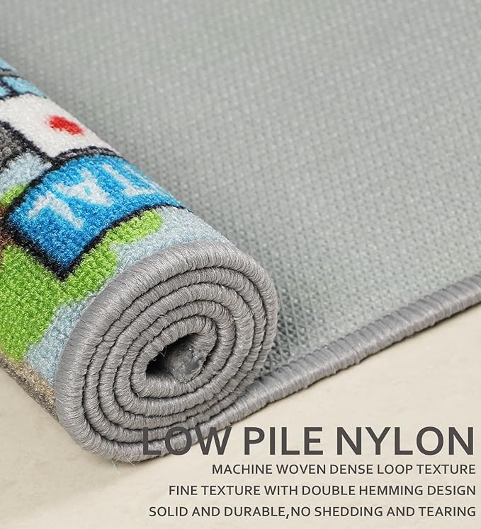 Educational Road Traffic Carpet Kids Carpet Playmat Car Rug Fun City Life Map Kids Car Rug Non Slip Play Carpet for Children Playroom Bedroom Classroom Decor (Sky Blue, 6'6''x9'8'')