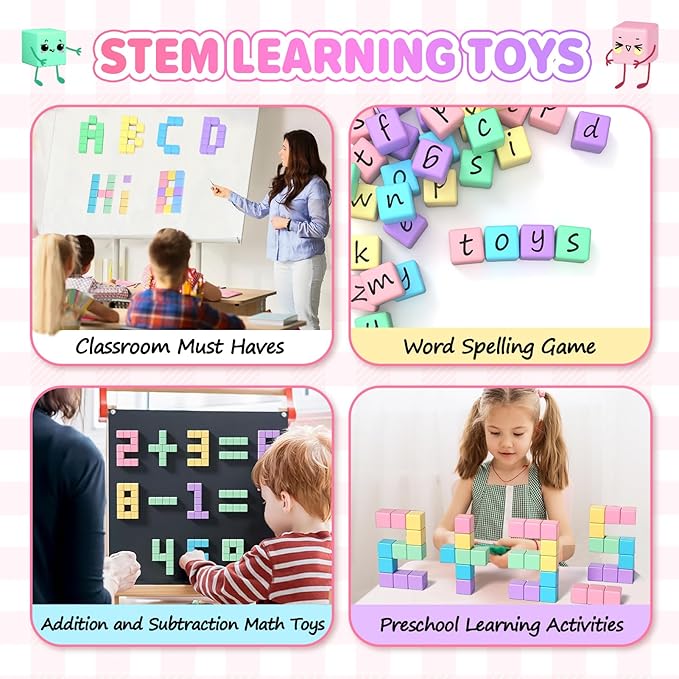 45pcs Magnetic Blocks Building Cubes for Toddlers - Pastel Colors Magnetic Cubes Toys Classroom Must Have STEM Magnet Building Blocks Toy Christmas Birthday Gifts for Girls Boys Ages 1-3 3-5