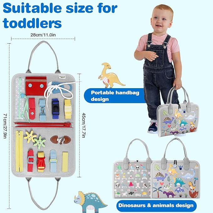 Busy Board Montessori Toys for Aged 1 2 3 4 Boy & Girl Birthday Gifts, Autism Sensory Travel Toys for Toddlers, Educational Activity Sensory Board Preschool Learning Fine Motor Skills Toys, Gray