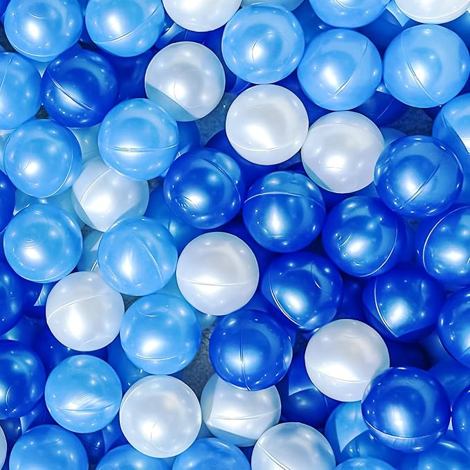 100 Ball Pit Balls for Toddlers, Phthalate & BPA Free Plastic Balls, Crush Proof 2.16" Colorful Balls for Ball Pit Play Toys for Kids with Storage Bag (Pearl Blue, Light Blue, White)