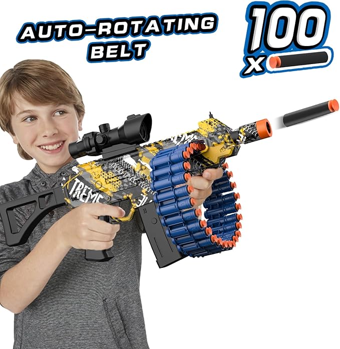 Electric Automatic Toy, Toy with 30 Dart Clips and 100 Foam Darts, Outdoor Shooting Games Toys for 6-12 Year Old Boys & Girls Adults, Presents for Birthday Xmas,Yellow