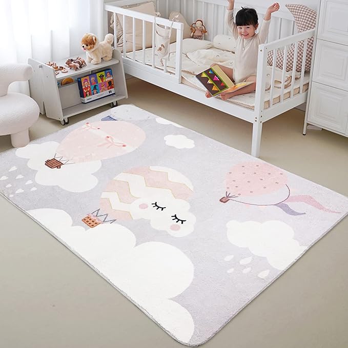 ABREEZE Kids Rug Play Mat Ultra Soft Rugs for Kids Room, 4'x5.3' Non Slip Cartoon Children Nursery Rug Baby Rug Area Rug Kids Carpet for Bedroom Decor Playroom Living Room