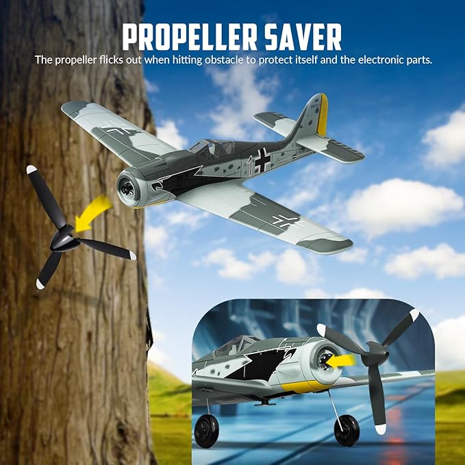 VOLANTEXRC RC Plane FW190 Fighter 4CH Remote Control Airplane RTF with Aileron, Gyro, Aerobatics & 3 Modes to Fly, Hobby Radio Controlled Warbird Aircraft for Adults, Beginners, Boys (761-17)