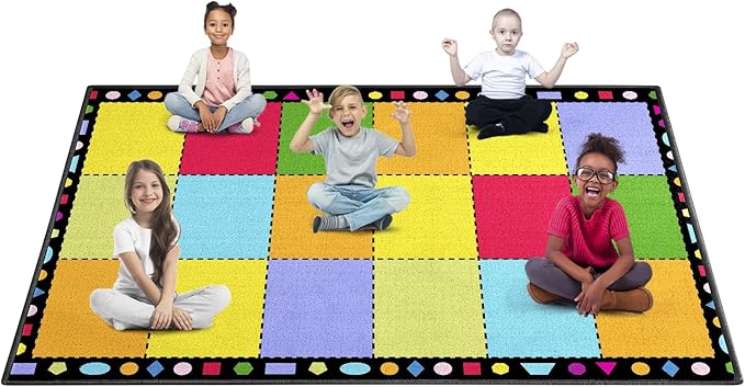 Booooom Jackson Classroom Rug Elementary, Large Classroom Carpet Preshool Seating Rug for School, Children's Classroom Area Rug Carpet with Non-Slip Backing（8.2 x 5.9 ft,18Seat GMTmt