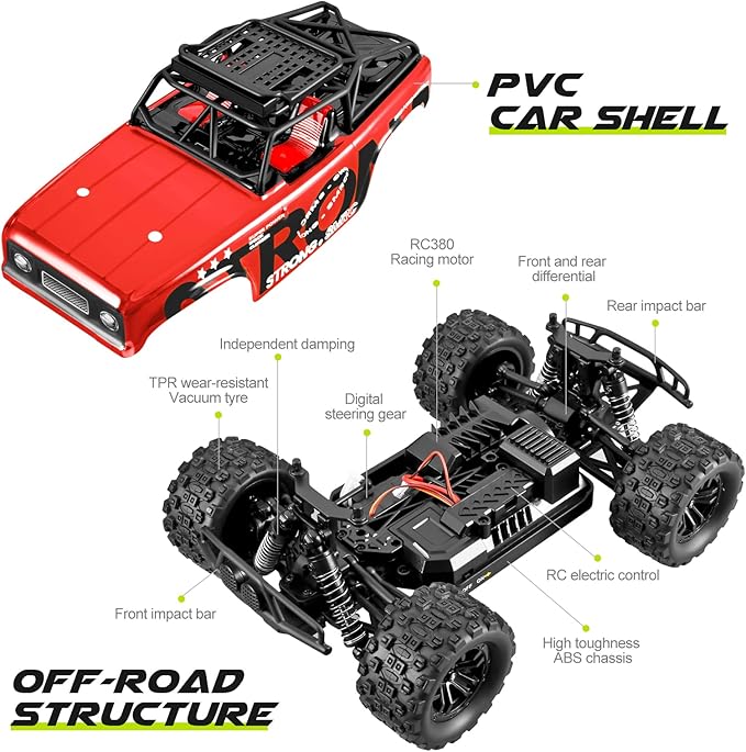 RC Car Remote Control Truck, 1:18 Scale 4WD Off Road RC Truck, 40km/h Remote Control Cars, 2.4Ghz RC Vehicle Rock Crawler with 2 Batteries-60 min Playtime, for Boys Kids Girls Teens - Red