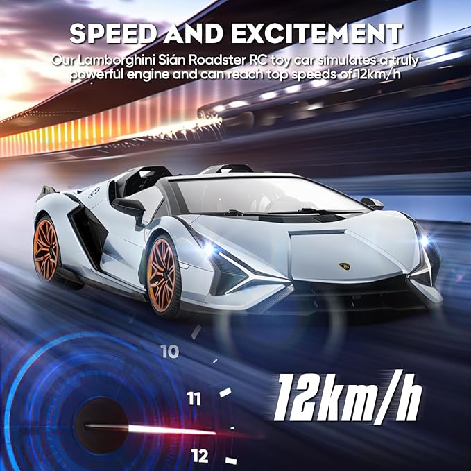 MIEBELY Lamborghini Remote Control Car, 1:16 Scale Lambo Toy Car 7.4V 500mAh Officially Licensed 12Km/h Rc Cars with Led Light 2.4Ghz Model Car for Adults Boys Girls Birthday Ideas Gift (Light Blue)