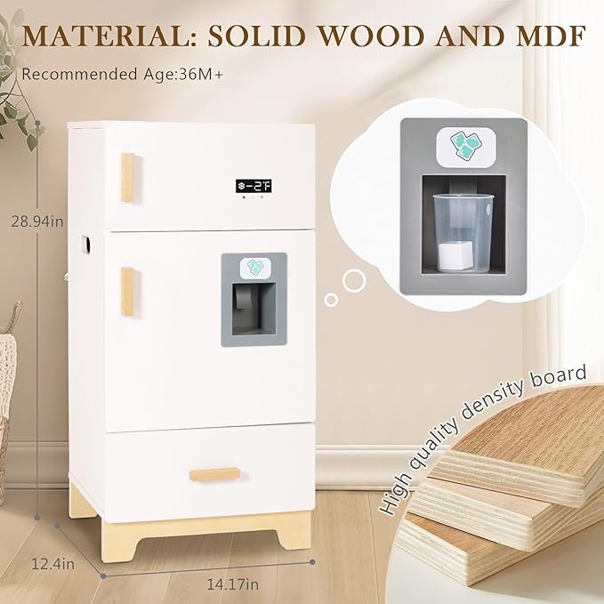 labebe - Kitchen Wooden Fridge | Fridge Freezer for Toddlers, Kids' Kitchen Playset Toy, Baby Cabinet Refrigerator Pretend Play Furniture White for Children Boy & Girl(15.8" 13.8”27”)