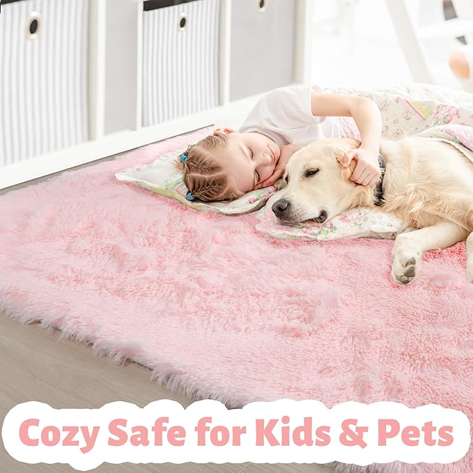 Amdrebio Pink Rugs for Girls Bedroom, 9x12 Large Fluffy Area Rugs for Living Room Decor, Big Furry Shag Carpet for Teens Room, Soft Cute Rug for Baby Kids Room, Huge Plush Fuzzy Rug for Playroom
