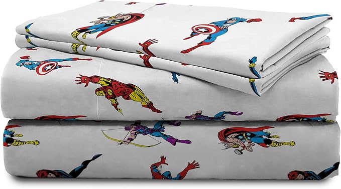 Saturday Park Marvel Comics Avengers Invincible Full Sheet Set - 4 Piece 100% Organic Cotton Sheets - GOTS & Oeko-TEX Certified (Marvel Official)