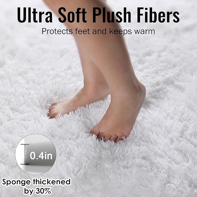 PAGISOFE White Fluffy Shag Area Rugs for Living Room 5x7, Soft Fuzzy Shaggy Rug for Bedroom Girls, Pastel Nursery Carpet Floor Room Dorm Rugs Boys Girls Plush Soft Kids Rug for Room Decor Aesthetic