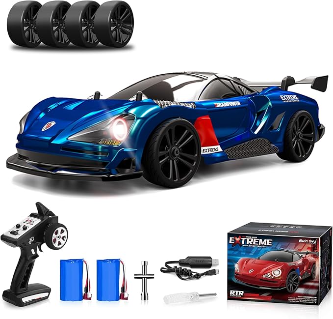RC Drift Car Full Proportional RTR Remote Control1/16 Scale 38KM/H Fast 4WD RC Car 2.4Ghz with 6 Modes of Light 2Pcs Rechargeable Batteries Racing for Boys and Adults Gift