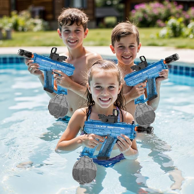 Electric Water Gun for Kids Adults, Transparent Automatic Squirt Gun with 30-32 FT Long Range, Summer Outdoor Beach Swimming Pool Party Toys for Boys Girls Adults (Blue)