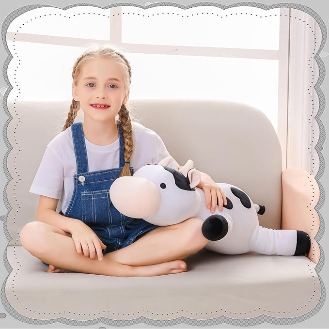 Weighted Cow Stuffed Animals Weighted Plush Toy 24" 4.2lb Cute Cow Hugging Dolls Plushies Pillows for Boys and Girls (White & Black)
