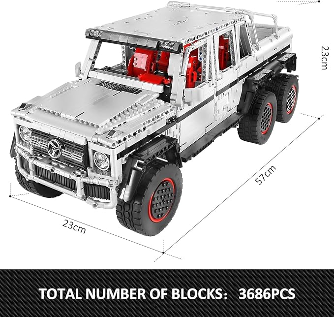 Mould King 13061 Off-Road Pickup Trucks Building Kits Toy, 6x6 MOC Building Blocks Model Off-Road Vehicle with Motor/APP Remote Control, Gift for Kids Age 8+/Adult Enthusiasts(3686 Pieces)