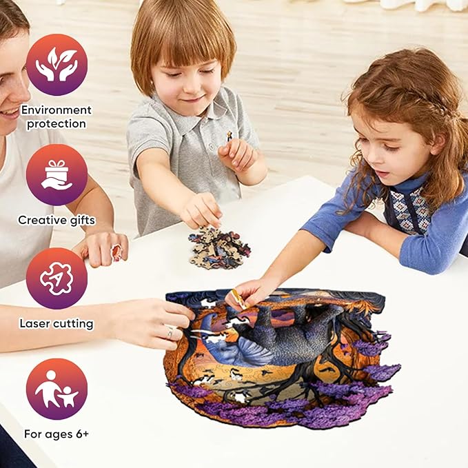 Wooden Puzzle for Adults 200 Pcs, 3D Vision Effect Elephant Forest Puzzle Unique Shape Advanced Jigsaw Puzzle, Challenge Wooden Jigsaw Puzzle for Family Game (11.2 x 10.9 in)