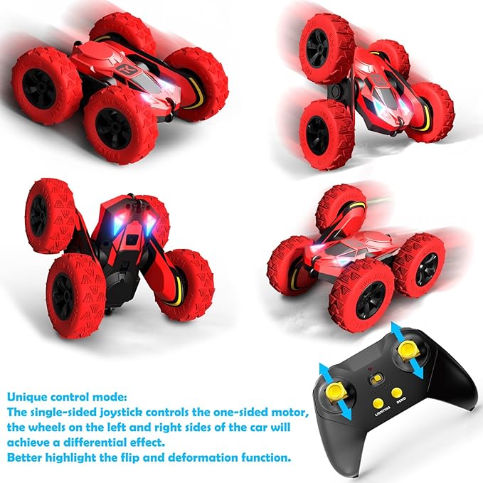 Threeking RC Stunt Car Remote Control Cars with Lights Double-Sided Driving Indoor Outdoor Toys Gifts Presents for 6 7 8 9 10 11 12 Year Old Kids Boys Girls