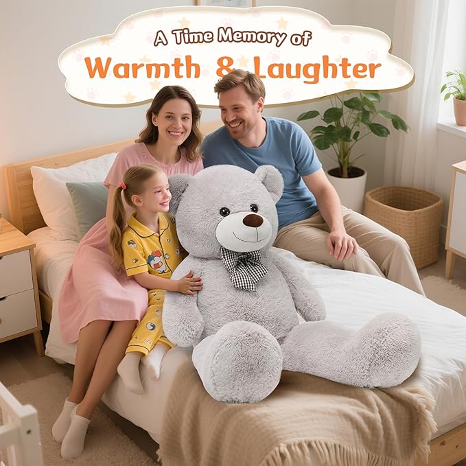 MorisMos Bow Tie Giant Teddy Bear, 55inch Large Big Teddy Bear Plush, Lifesize Stuffed Animals for Girlfriend, Boyfriend, Gray