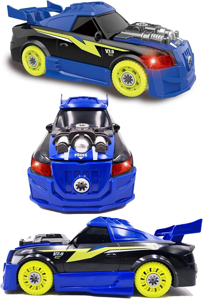 Pup Go Take Apart Toy Racing Car Sound Light, 2 in 1 Build Your Own Car, Drill & Power Tools, Gift Present Children Construction Building Toys for Age 3+ Year Old Boy Kids(4 Spare Screws Included)