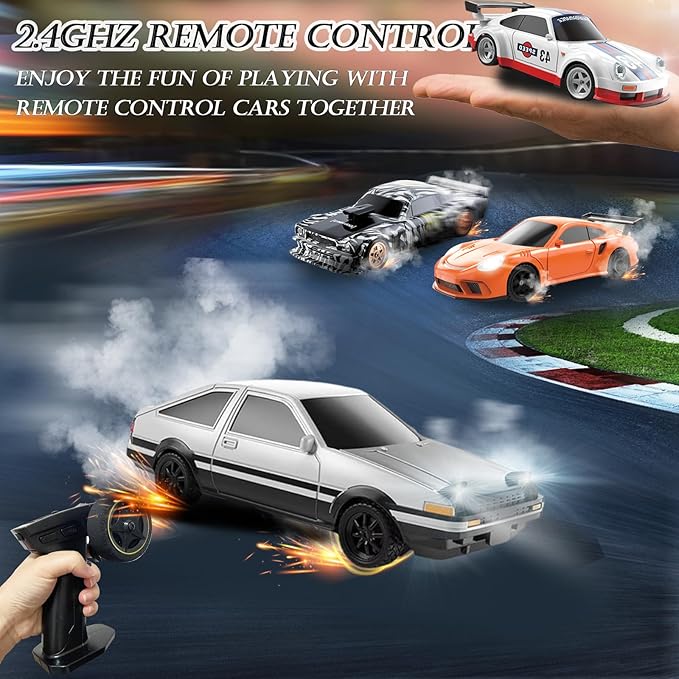 1/43 Mini RC Drift Car with Gyroscope, 2.4GHz Full Proportional High Speed Remote Control Car, RTR 4WD Fast RC Cars with LED Lights Racing Tires, Hobby RC Cars Toy Model Gift for Adults, Kids, Boys