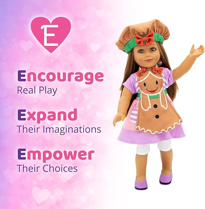 Playtime by Eimmie 18 Inch Doll Clothes and Accessories - Gingerbread Apron & Matching Bonnet Accessories Set - Clothing Sets & Stuff - Fits American, Generation & Similar 18” Dolls for Girls