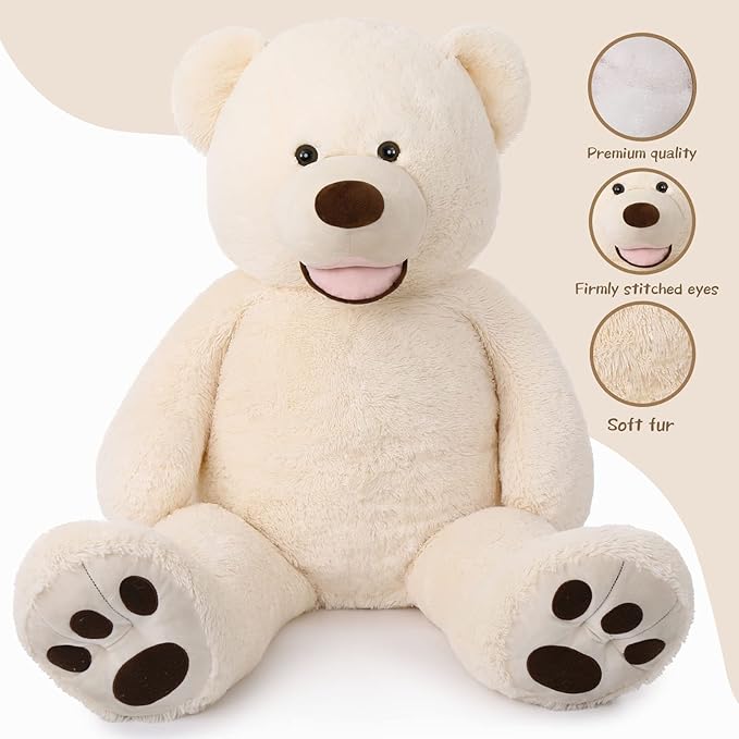 MorisMos Smile Giant Teddy Bear, 51inch Large Stuffed Bears with Big Footprints, Big Stuffed Animals Cuddly Plush Gifts for Girlfriends, Boyfriend, White