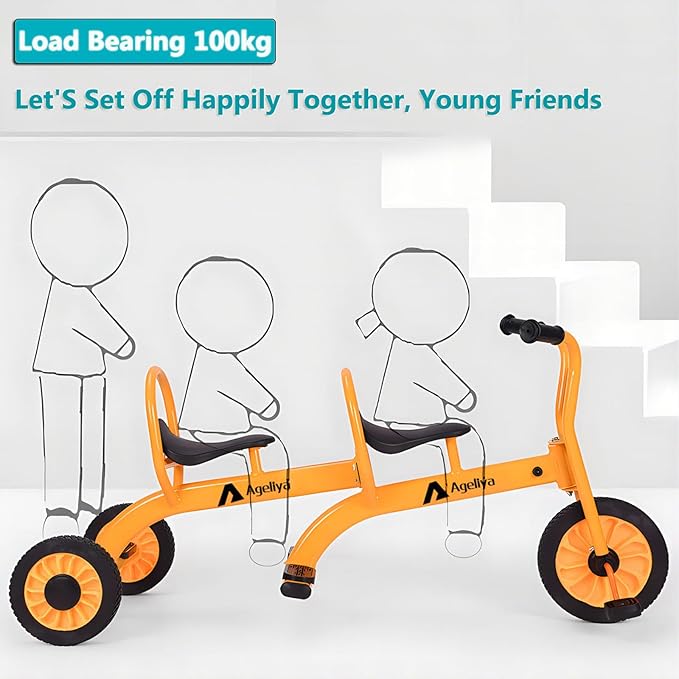 Kids Tricycles for Preschoolers Ages 3+, Ideal Outdoor Playground & Daycare Yard Trike with Passenger Seat, Durable Metal Pedal Kids Tandem Tricycles, Sturdy Carbon Steel Frame, Solid Rubber Tires