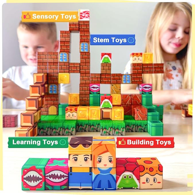 Magnetic Blocks Building Toys - Build Mine Magnet World Set Toddler Kids Sensory Toys for Boys & Girls Ages 3-5 5-7 8-12, 1'' Magnetic Cubes Game