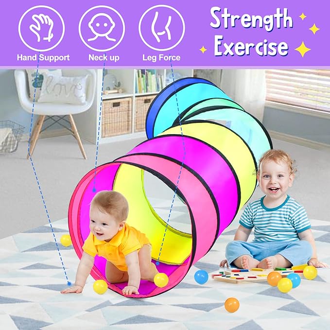 Colorful Baby Play Tunnel for Toddlers with Mesh Window, Cat Tunnel for Dogs Pets, Kids Crawling Tunnel Play Tent Pop Up Toddlers Tunnel Indoor Outdoor Toy Gift (Rainbow Baby Tunnel)