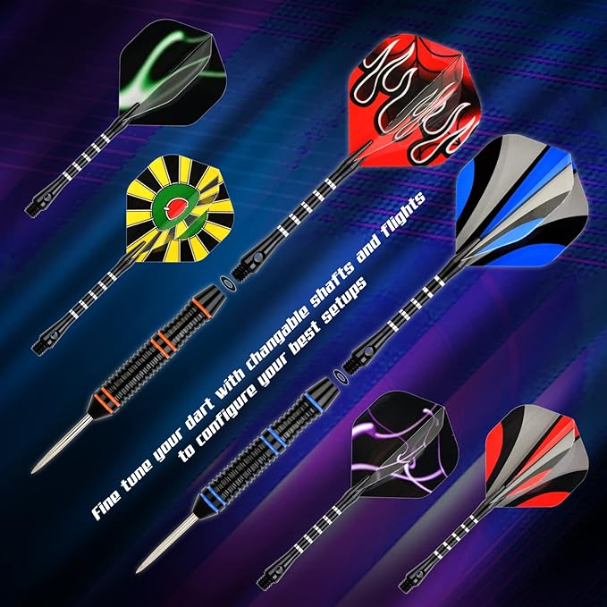 Formula Sports Darts Metal Tip Set - Steel Tip Darts Professional Metal Darts Set 12PCS 21/23 Grams Pro Darts Set with Aluminium Shafts, Extra Flights, Dart Sharpener, Flight Protector