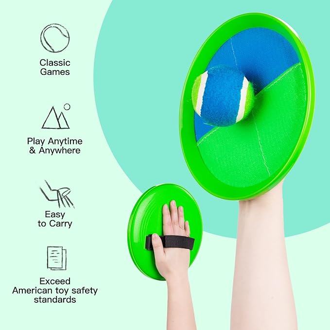 EVERICH TOY Upgraded Toss and Catch Ball Game Set - Indoor and Outdoor Games for Kids 3-12, Beach Sand Pool Water Toy Includes 2 Paddles 2 Sticky Balls, Great Birthday Gifts for Boys Girls