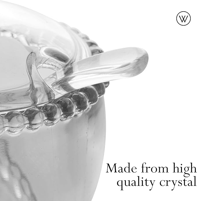 WOLFF - Pearl Crystal Beaded Sugar Bowl with Lid and Spoon - Sugar Holder, Dish for Candy Dispenser, Jelly Jar (Clear, Sugar Bowl)