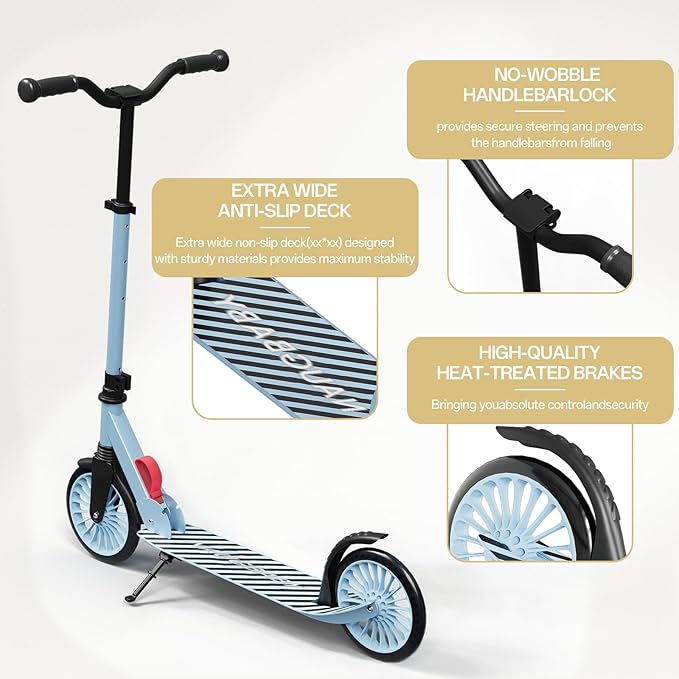 Scooter for Kids 8-12, Kick Scooter for Kids,Teen& Adults, Folding Scooters Holds Up to 220lbs | Adjustable Height | Lightweight |Rear Brake