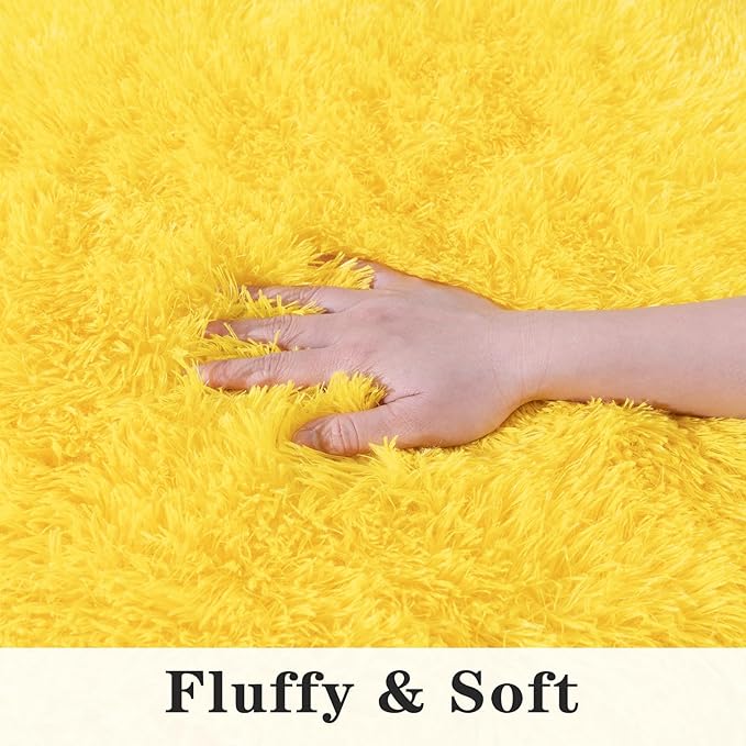 Super Fluffy Area Rug for Bedroom, Modern Shag Yellow Area Rugs, Soft Plush Small Carpet for Kids,Girls Boys and Teens Decorations for Living Room Dorm Nursery Classroom, 8x10 Feet
