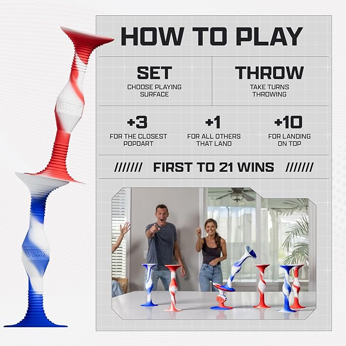 Popdarts USA Themed PRO Pack Game Set (Red White Blue Wigglenobber Target Marker) - Indoor, Outdoor Suction Cup Throwing Game - Competition with a POP