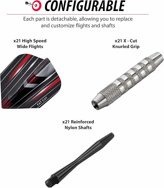 Fat Cat Darts Set in a Jar: Steel Tip Darts with Storage/Travel Container, 20 Grams (Pack of 15, 21 and 27 Darts)