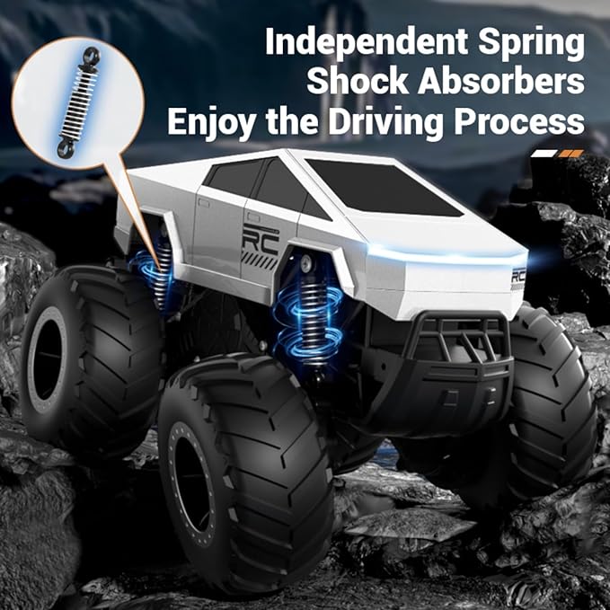 Monster Truck Toy 1:16 Scale Toy RC Remote Control Car Off-Road Pick-up Truck, 4WD Waterproof Monster Truck Toys, 2.4GHz Cybertruck Toy RC Car for All Terrain, for Boys/Girls Age 6 7 8 9 10-12+
