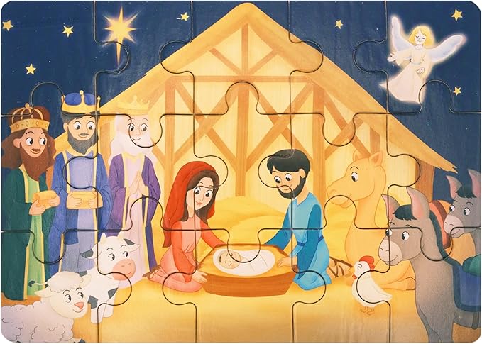 Bible Puzzles for Kids Ages 4-6 | 4-in-1 Wooden Jigsaw Puzzles in Box (15 pcs Each) | Christian Bible Gifts for Children | Easter Gifts for Kids | Nativity | The Last Supper (New Testament)