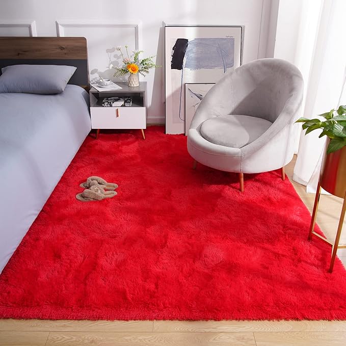 Amearea Premium Soft Fluffy Rug Modern Shag Carpet, 5.3x7.5 Feet, Fuzzy Plush Rugs for Living Room Bedroom Kids Room Home Decor, Nursery Non Slip Indoor Shaggy Carpets, Red