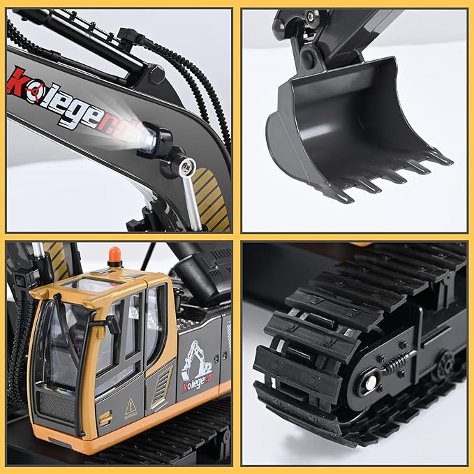 kolegend Remote Control Excavator Toy 16 Inch, 11 Channel RC Construction Vehicles Hydraulic Haulers Digger Toys Gift for 6 7 8 9 10 Years Old Kids Boys