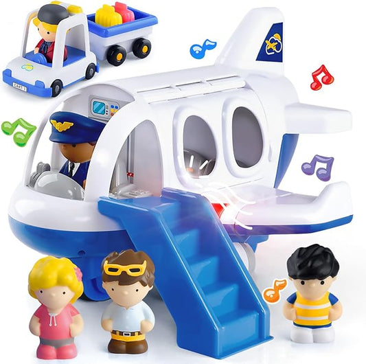 PLAY Airplane Toy for Kids - Toddler Airplane Toys Travel Plane Toys for Kids 2+ Years Old with Small Figures & Baggage Carrier, Musical Toy Airplane with Lights for Boys Girls Gifts Birthday (Blue)
