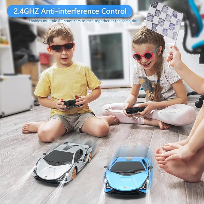 QUN XING Remote Control Car 1:24 Officially Licensed 2.4GHZ Rc Cars Lambo Sport Racing Toy Car for Kids Boys 4-7 Years Birthday Gift,Silver