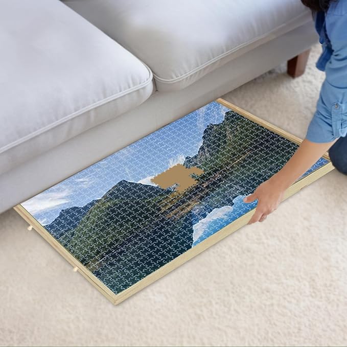 Puzzle Tables with Cover, Expand Size 35" X 22" 1000 Piece Jigsaw Puzzle Board,Smooth Plateau Fiberboard Work Surface & Reinforced Hardwood, for Games & Puzzles Expandable